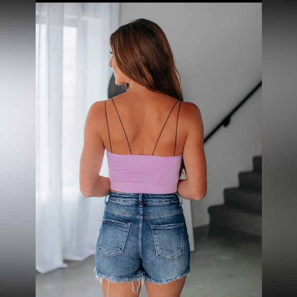 By Together Alani Ribbed Brami Lilac Scoop Neckline Cropped Womens Size M/L - Picture 2 of 12